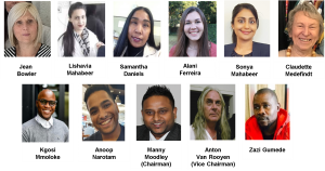 The National Management Committee Retina South Africa to right): Jean Bowler, Lishavia Mahabeer, Samantha Daniels, Alani Ferreira, Sonya Mahabeer, Claudette Medefindt Bottom Row (left to right): Kgosi Mmoloke, Anoop Narotam, Manny Moodley (Chairman), Anton van Rooyen (Vice Chairman), Zazi Gumede