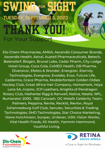 Thank You flyer for the Swing for Sight 2023 listing all the sponsors names