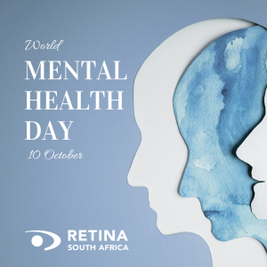 Picture contains an image of 3 faces on the right hand sider overlapping each other and the Words World Mental Health Day 10 October and the Retina SA Logo