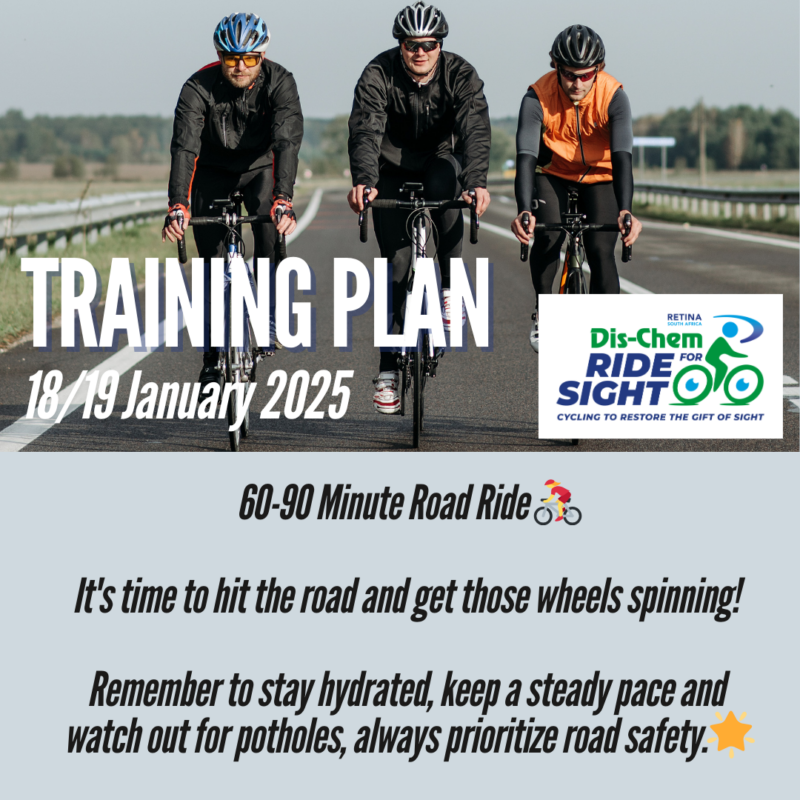 Three cyclists on a road, with a training plan for January 18/19, 2025, overlayed.
