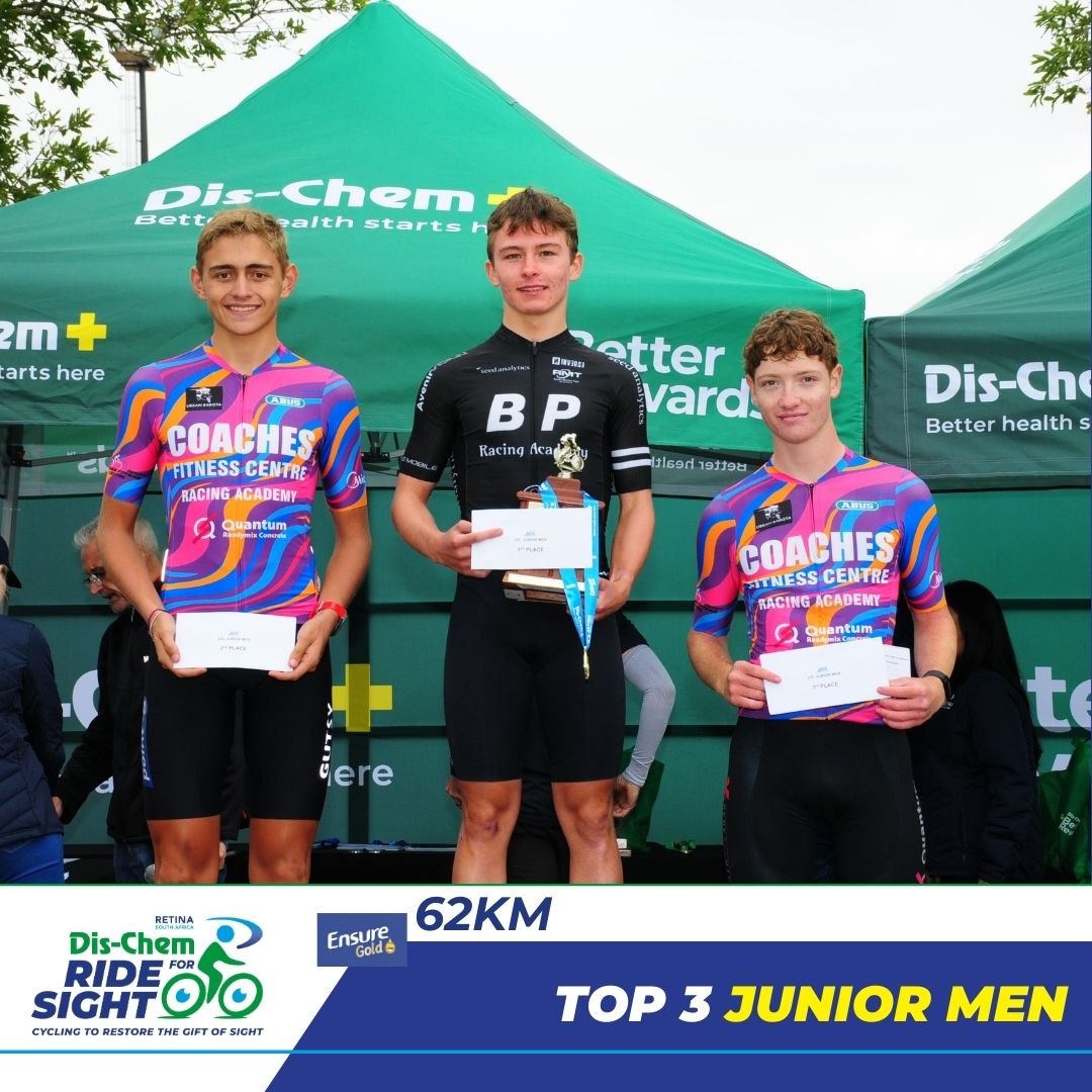Junior Men 62km winners pictured on stage
