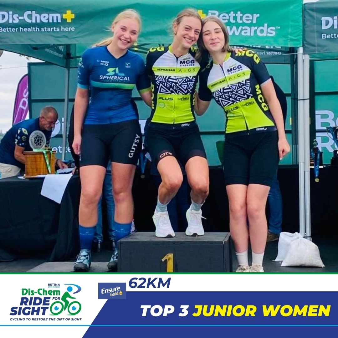 Junior womens 62km winners pictured on stage